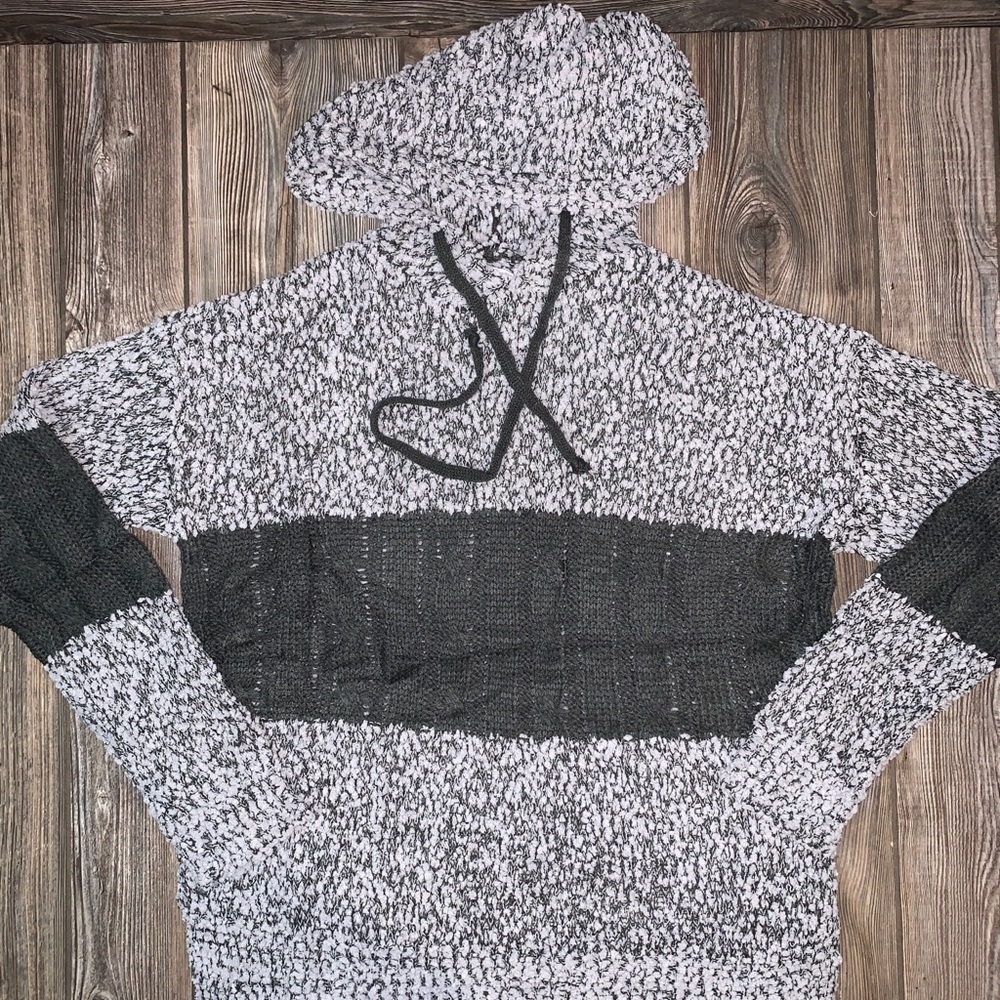 Olive Scent Oversized Sweater Soft Cozy Comfy Two Tone Grey Hoodie Cable Knit